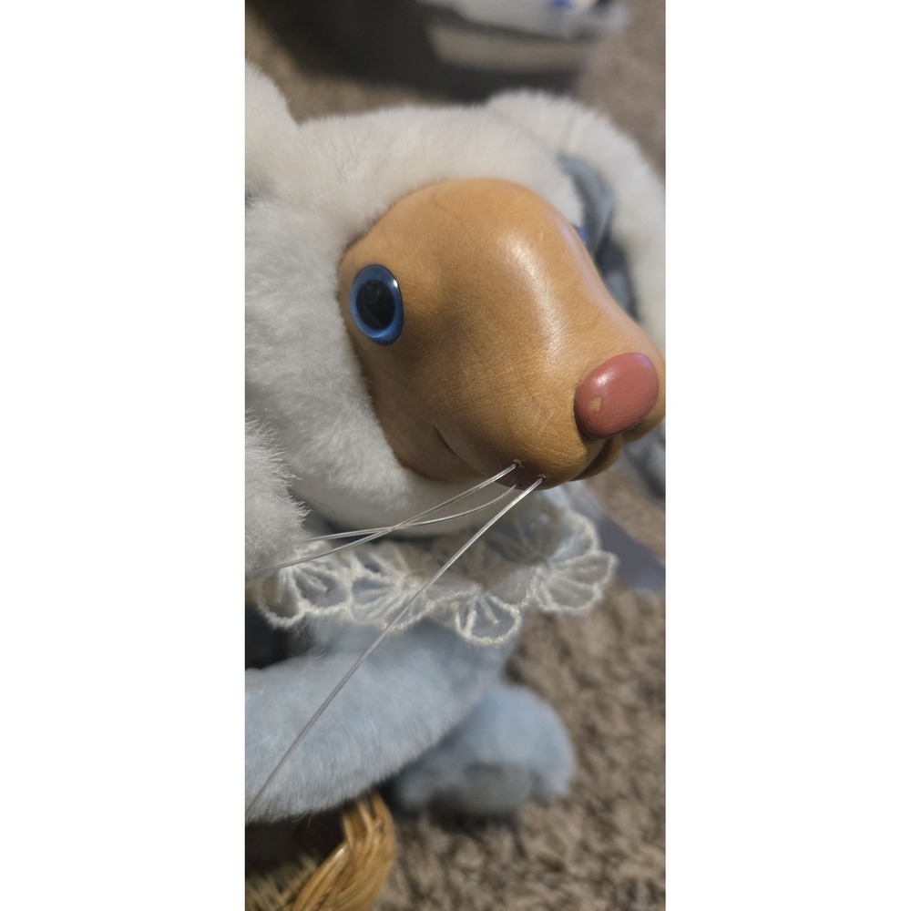 Robert Raikes Wood Face Bunny Rabbit Plush Daniel Stuffed Animal Basket No Egg - Picture 2 of 16